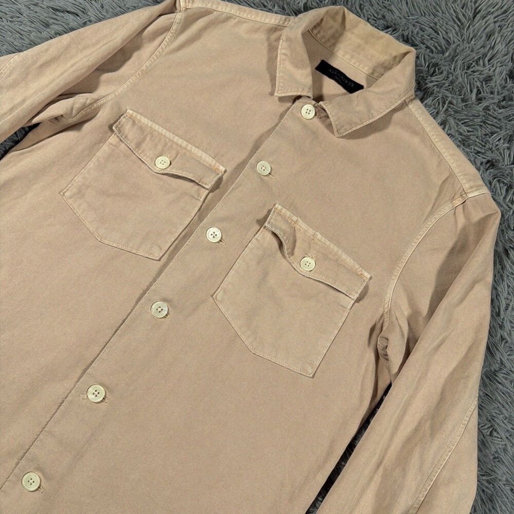 All Saints Small Beige Button Up Spotter Military Utility Overshirt Safari Mens